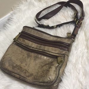 Fossil Metallic gold cross body bag